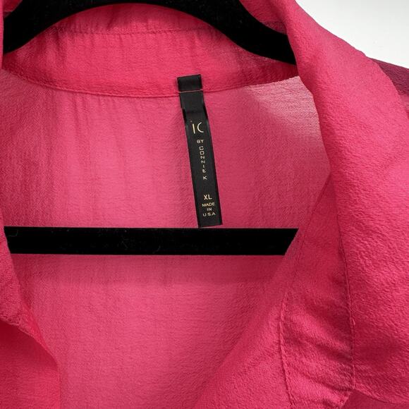 IC Connie K Top Tunic Womens XL Pink Sheer Flowy Blouse Art Light Weight - Picture 3 of 9